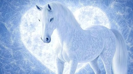 Serene White Horse Moonlit Heart Digital Art