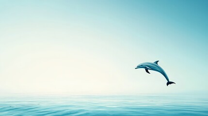 Dolphin Leaping Over Calm Ocean Surface at Sunrise