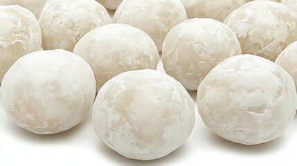 Close Up of Round White Sugar Coated Candies on White Background