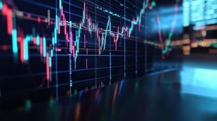Holographic projection of stock trading graph in a dark room