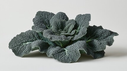 Closeup of Grey Green Kale Leaves on White Background