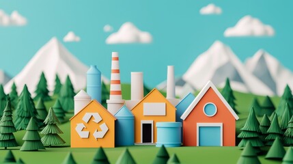 Obraz premium Colorful paper factory in a natural landscape