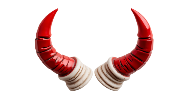 Red Fantasy Demon Horns with Realistic Texture on Transparent Background, Isolated Costume Element for Cosplay, Halloween, and Gaming Designs