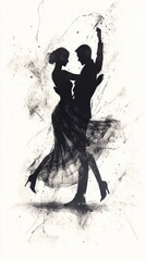 Silhouette Couple Dancing Passionate Embrace