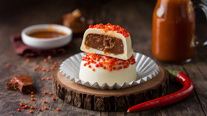 White chocolate filled with hot sauce-infused ganache