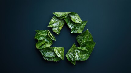 Fresh green leaves arranged in a recycling symbol showcasing environmental sustainability and the importance of nature in modern living
