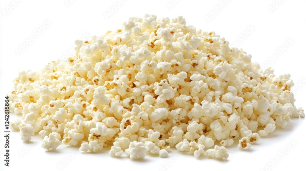 Wall mural A Pile of Fluffy White Popcorn Against a White Background