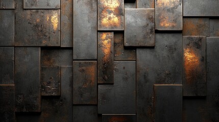 Dark Grey and Brown Metal Rectangular Blocks Texture Background