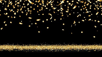 Falling Gold Confetti on Black Background