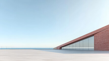 Obraz premium Modern architectural structure overlooking the sea under a clear sky
