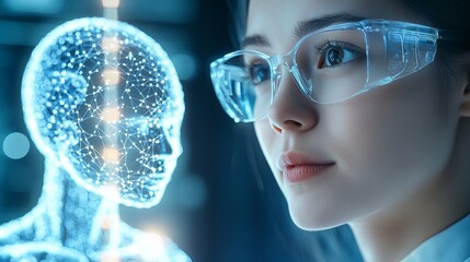 Naklejka premium Young Female Scientist in Laboratory – Research and Innovation female scientist portrait laboratory research experiment scientific innovation