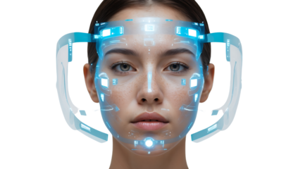 Woman Face scaning with a transparent background
