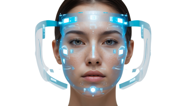 Woman Face scaning with a transparent background