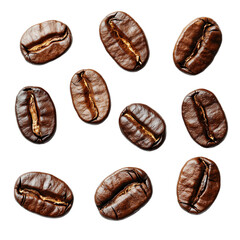 Roasted Coffee Beans Dark Brown Aroma Rich hot food cafe isolated on transparent background, png