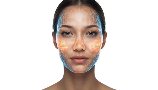 Woman Face scaning with a transparent background