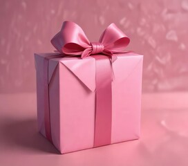 Obraz premium Valentine's Day gift wrapped in pink paper with a bow, pretty packaging , colorful decorations, lovely present
