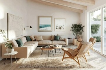 Fototapeta premium Modern Scandinavian home interior showcasing minimalist aesthetics.