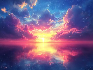 Serene Sunset Seascape: Dreamlike Pink and Blue Hues