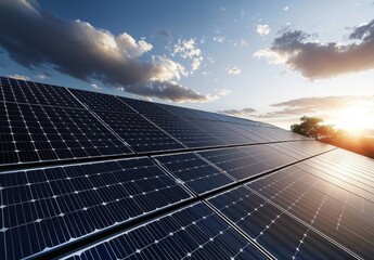 Homes under a bright sky showcasing renewable energy solutions.
