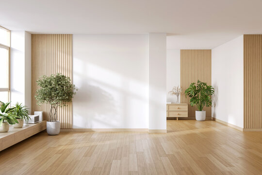 Fototapeta Cozy Modern  Scandinavian interior living room with  wooden floor  and white wall .3drender