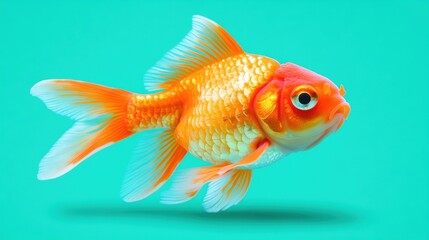Fototapeta premium Orange Goldfish on Teal Background