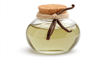 Pale Green Vanilla Extract in Glass Bottle with Cork Top