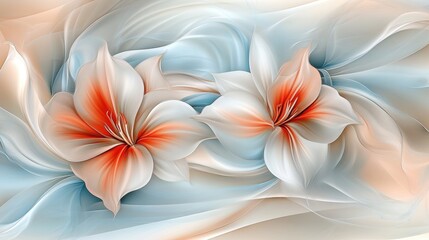 Pastel Lilies on Swirling Silk Fabric Elegant Floral Abstract Art