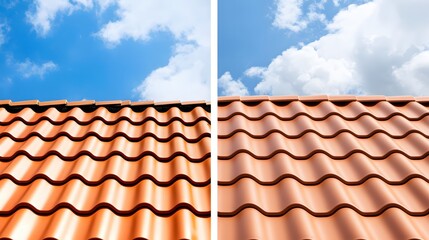 New Roof Tiles Against Blue Sky Stunning Architectural Design Home Improvement Project