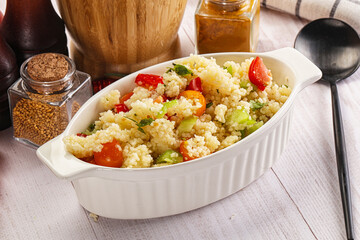 Vegan cuisine couscous with vegetables