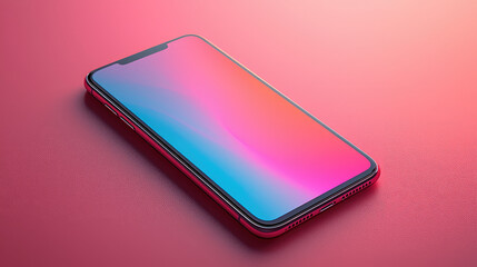 Modern smartphone with vibrant gradient screen on pink background.
