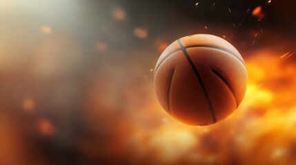 Ignite the court, a fiery basketball in flight, capturing the intensity of the game