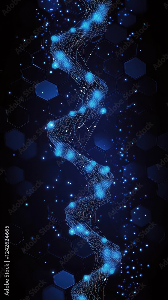 Poster abstract blue glowing interconnected network with geometric background; ideal for tech concept