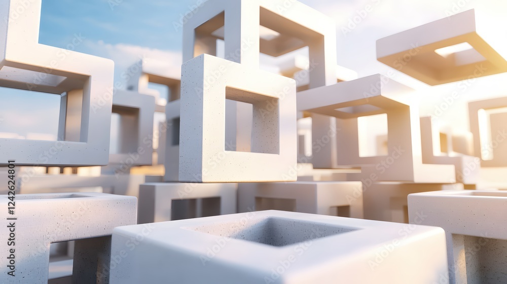 Poster abstract white cubes modern architecture design concept
