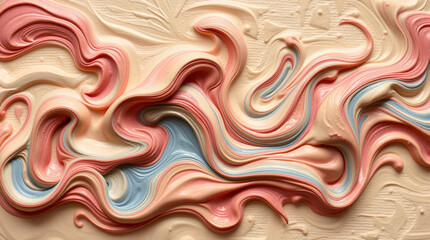 Ai generate Sculptural clay art vibrant fluid swirl pattern, movement, isolated, modeled shapes, textured surface
