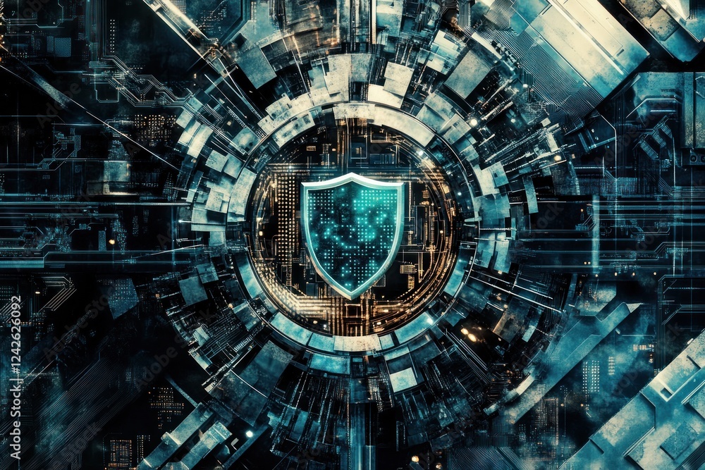 Poster abstract digital shield design with futuristic technology backdrop