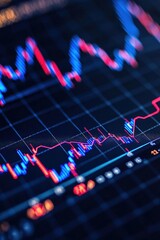 Stock chart with blue and red fluctuating lines showing trends