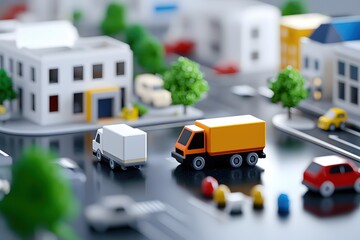 Miniature Cityscape Delivery Trucks Urban Scene Modern Design