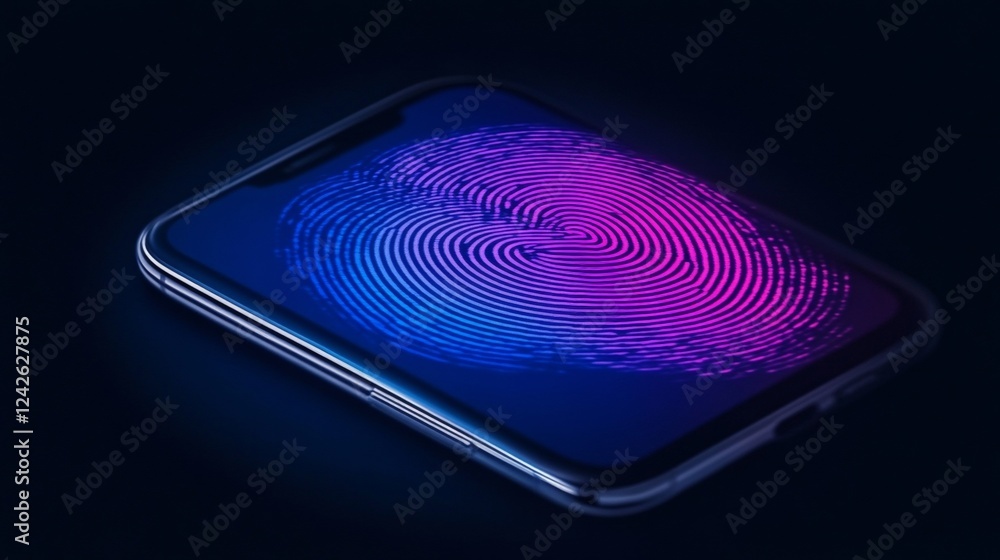 Poster smartphone displaying fingerprint scan technology