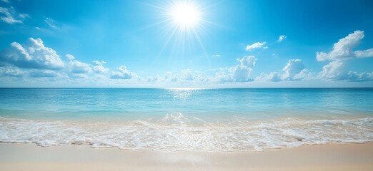 Obraz premium Sunny Beach Ocean Waves, Blue Sky, Vacation