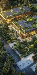 Obraz premium A sustainable shopping center with eco-friendly architecture and green spaces for a community-focused experience.