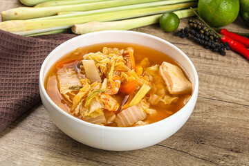 Korean kimchi soup with seafood