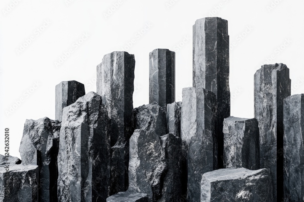 Aufkleber abstract monochrome image depicting a cluster of dark, angular stone formations resembling a miniatu