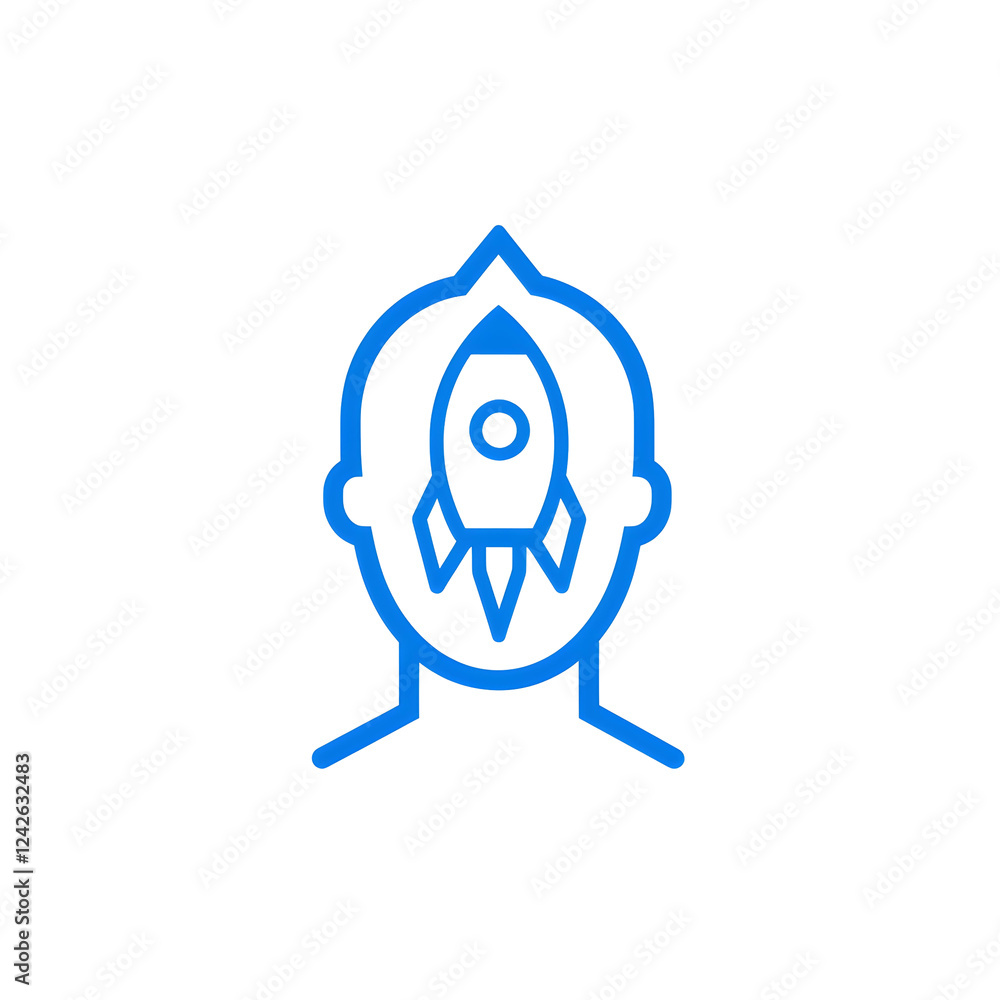 Poster silhouette of a person with a rocket on their head in simple design