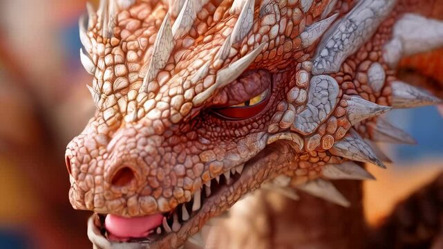 Close-Up of an Intricate, Realistic Dragon Face with Vibrant Scales and a Piercing Eye, Showcasing Majestic Features and Enigmatic Details