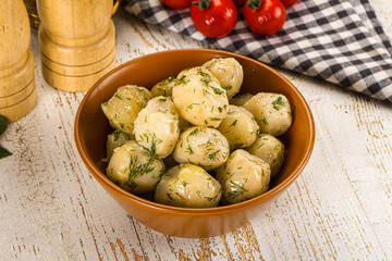 Young boiled mini potato with dill