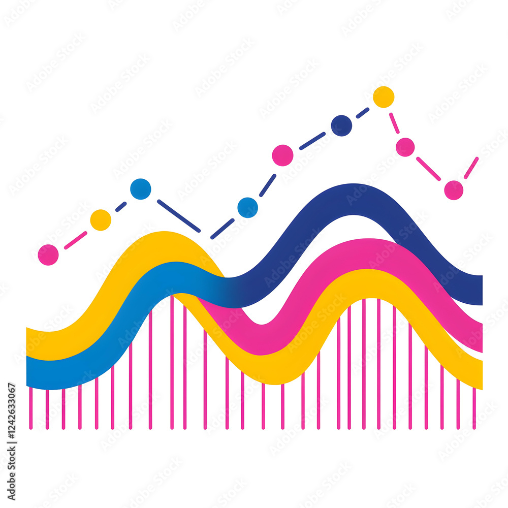 Poster colorful abstract data visualization with curves and dots design