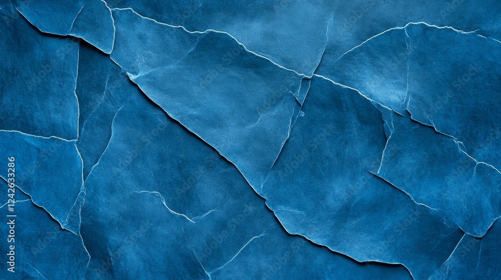 Poster abstract blue cracked texture - close-up view of a textured surface with deep blue color and cracked