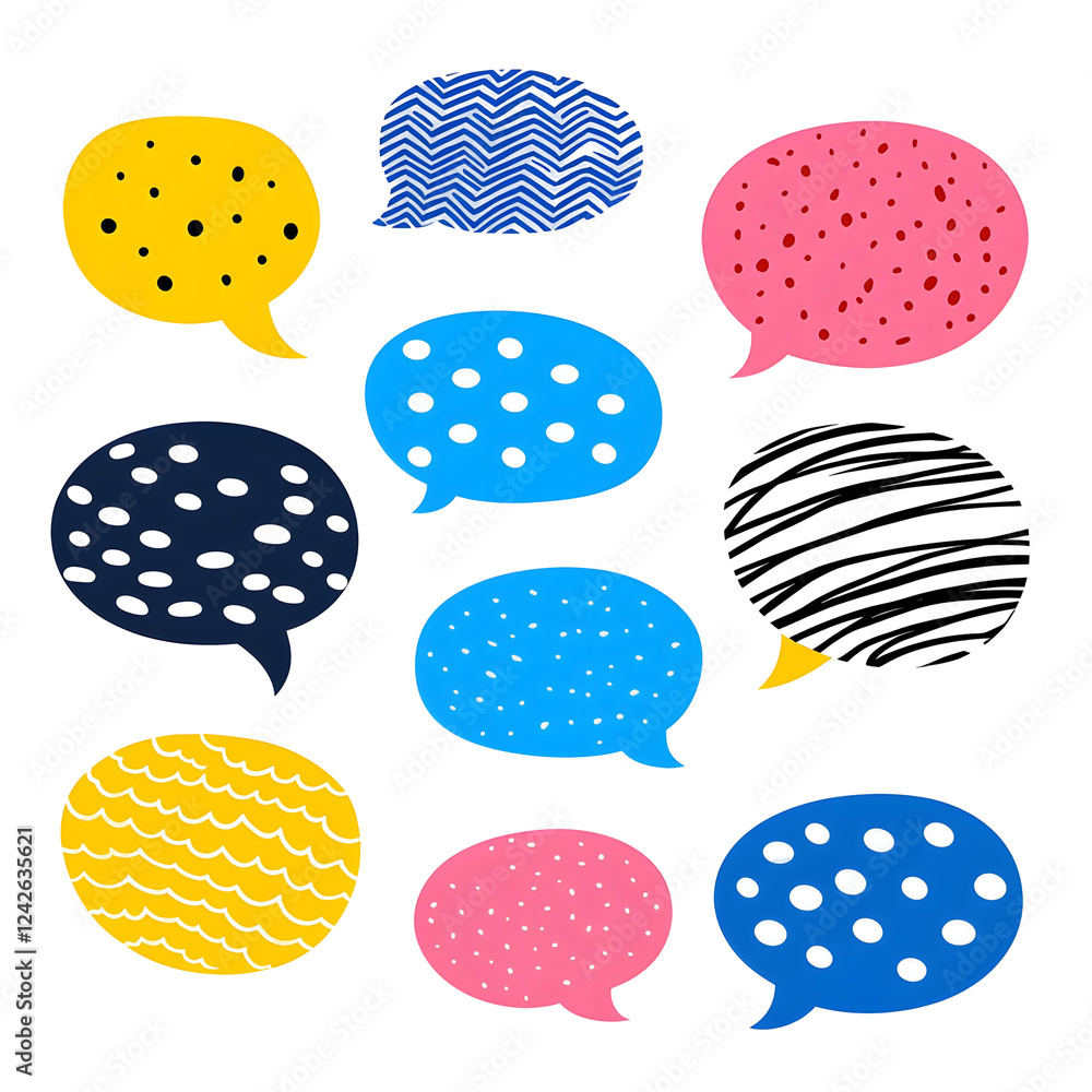 Poster colorful speech bubbles with different patterns and textures design