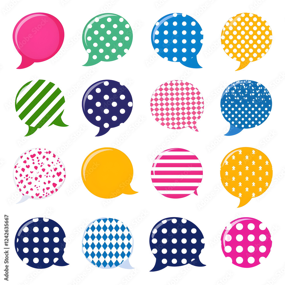 Poster colorful speech bubbles with various patterns and designs for communication