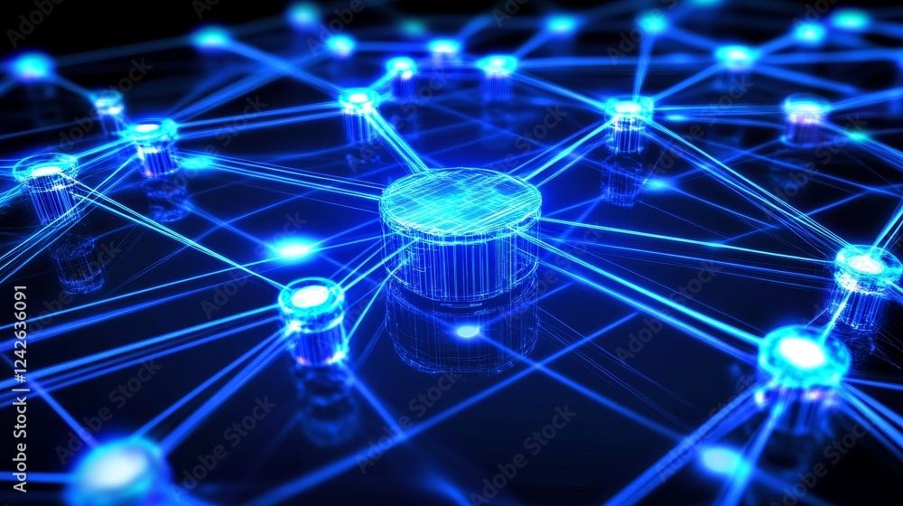 Poster glowing blockchain network piece - digital network, data security, cryptocurrency, interconnected no